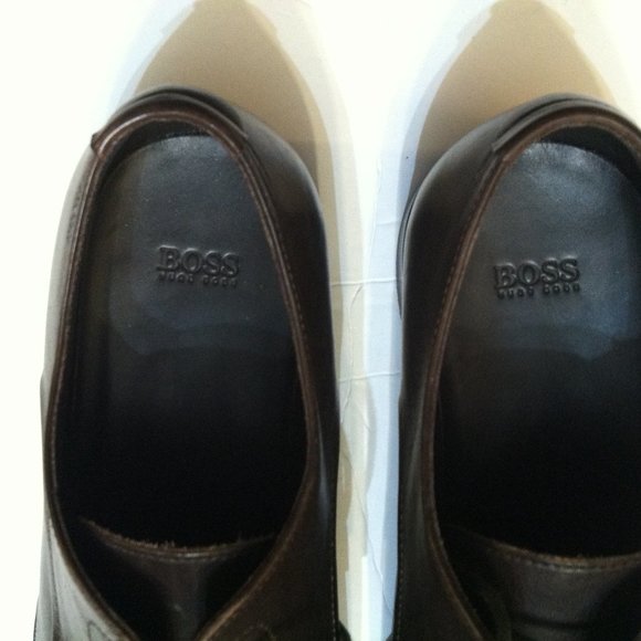 HUGO BOSS MEN\'S NEW DARK BROWN LEATHER OXFORD DRESS SHOES SIZE: 9M main image 5